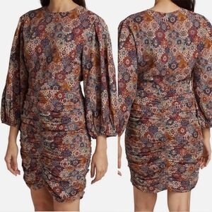 RHODE Sasha ruched mini Dress Tabriz long sleeves Size‎ Medium vacation summer